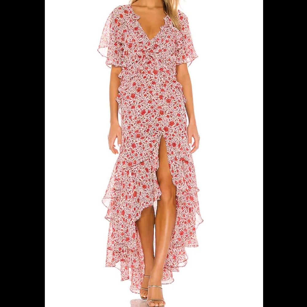 MISA Los Angeles Katarina Silk Chiffon Asymmetrical Midi Dress